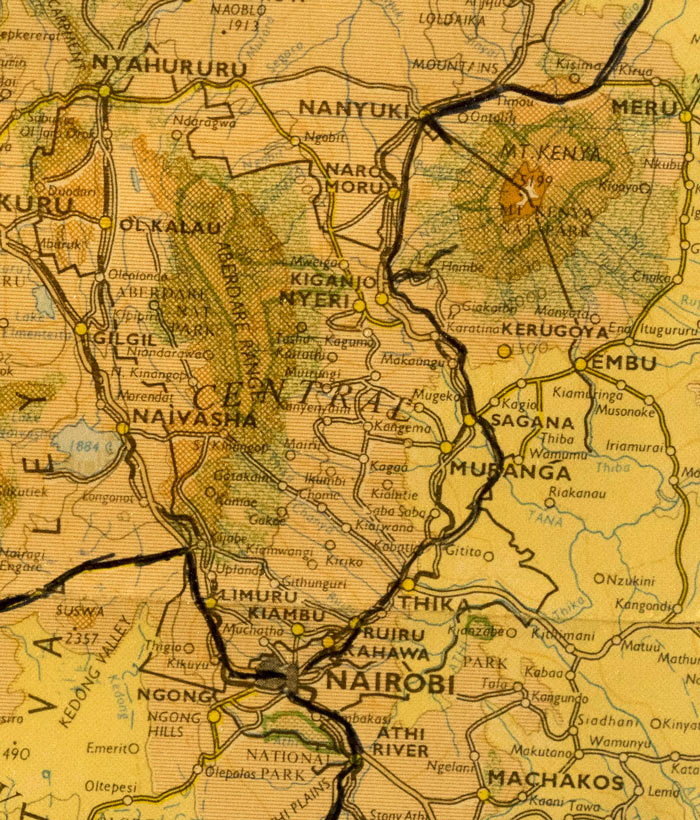 Map from Nairobi to Mount Kenya