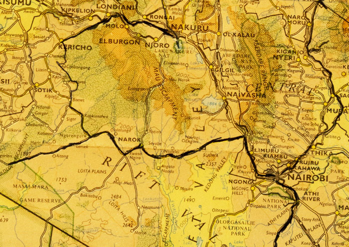 Map from Kericho to Masai Mara